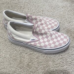 Vans Pink and White Checkered Slip-Ons